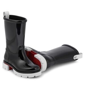 New Christian Louboutin Kids Toy Pluie Black Glossy Rubber Rain Boots Sz 28